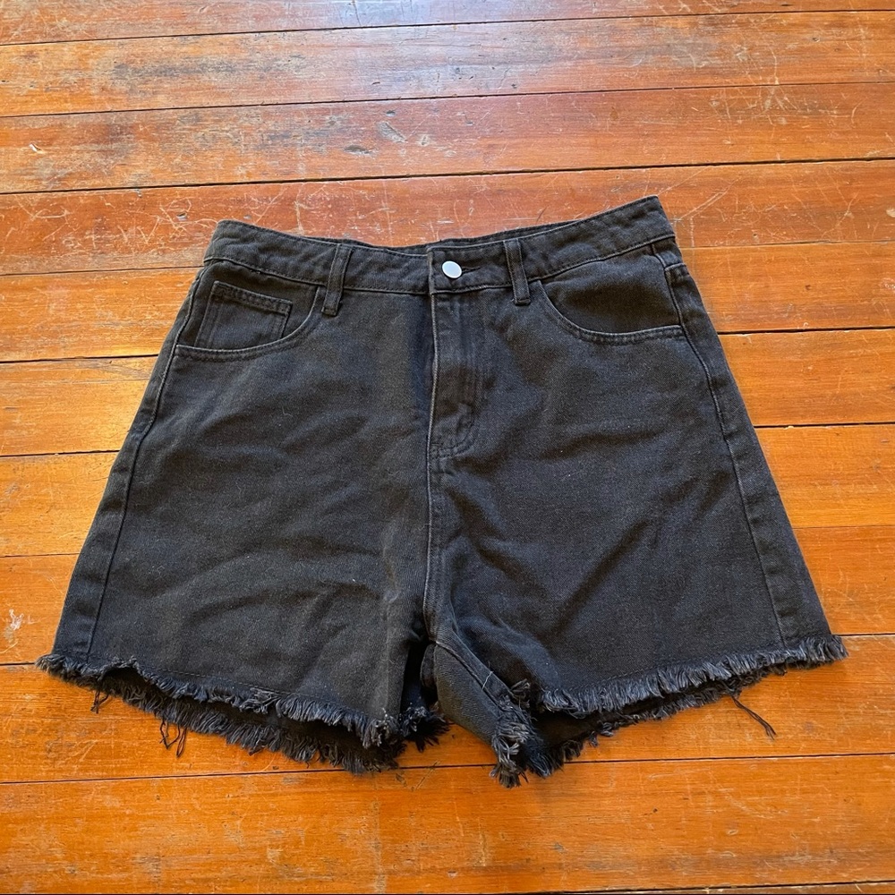 Black high waisted distressed jeans